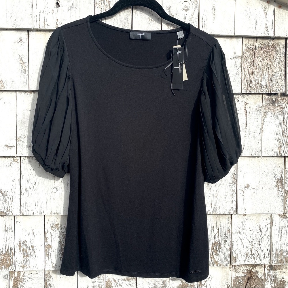 Tahari Pleated Shear Sleeves Women’s Blouse